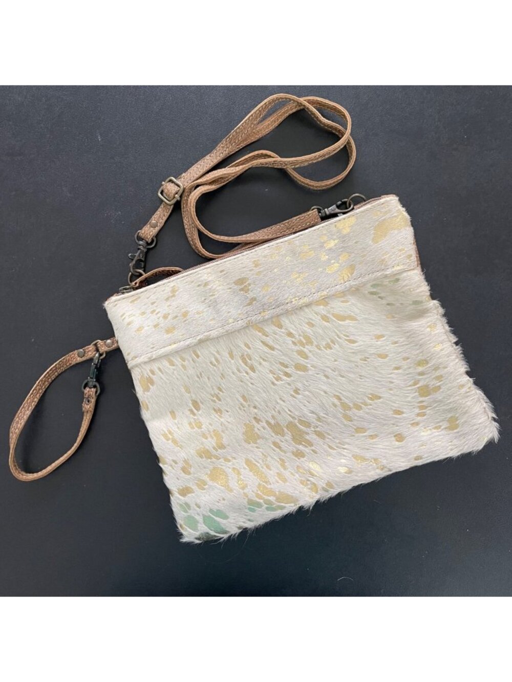 Myra Bag Women Western Cowhide Hairon Crossbody Clutch Bag Boho Festival Neutral